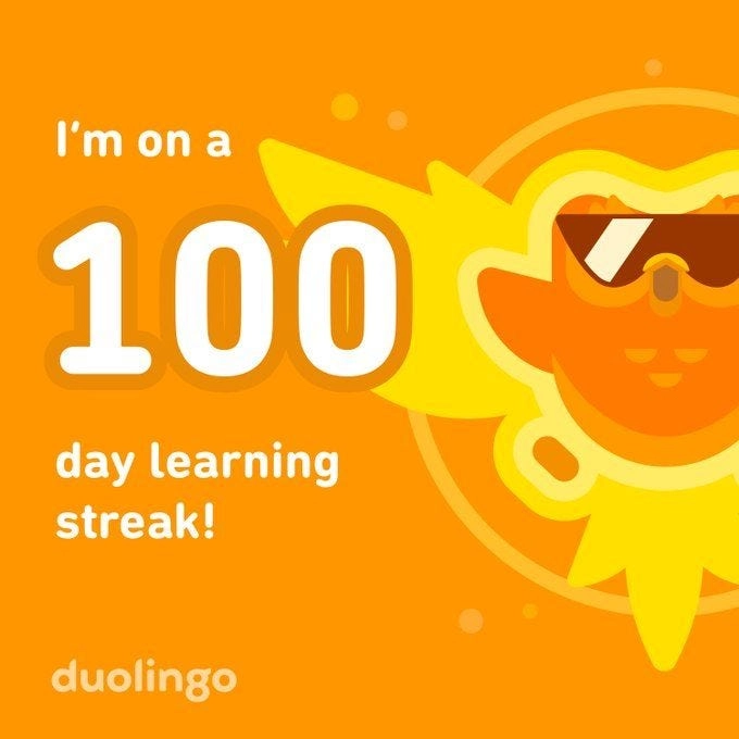 Racha de 100 días de Duolingo
